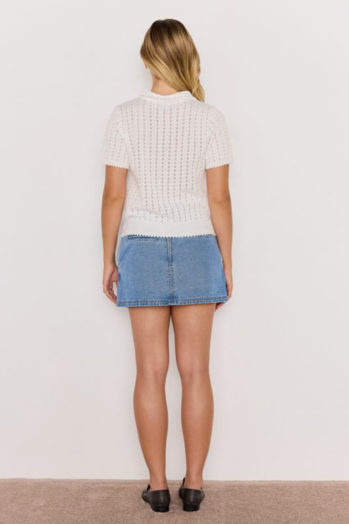Lila Pointelle Knit Tee - White