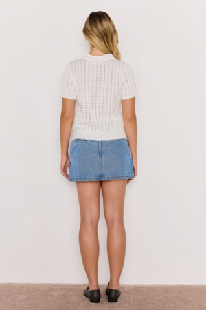 Lila Pointelle Knit Tee - White
