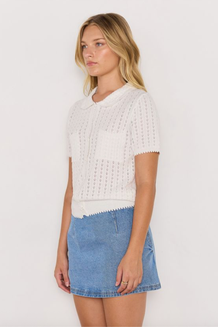 Lila Pointelle Knit Tee - White