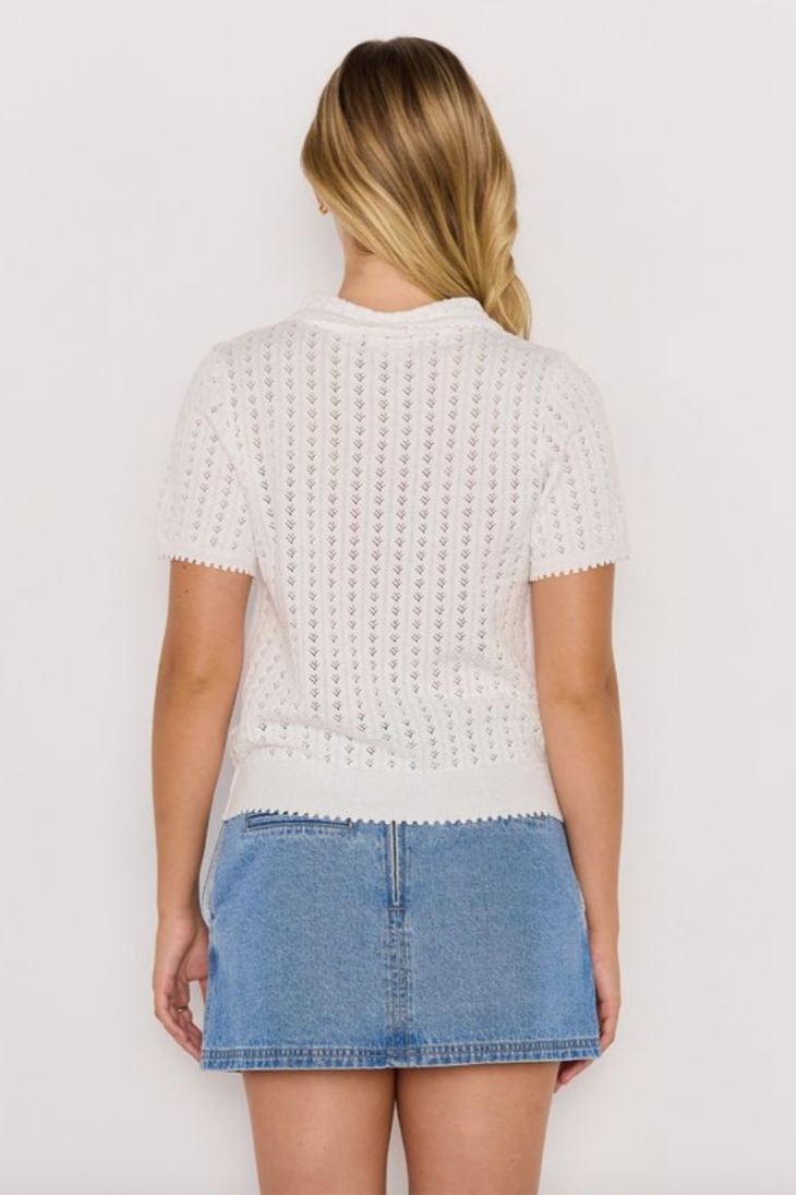 Lila Pointelle Knit Tee - White