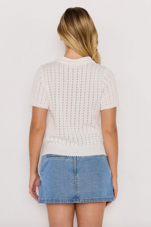 Lila Pointelle Knit Tee - White