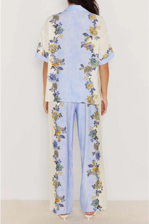 Lucia Floral Wide Leg Pants - Blue & Cream