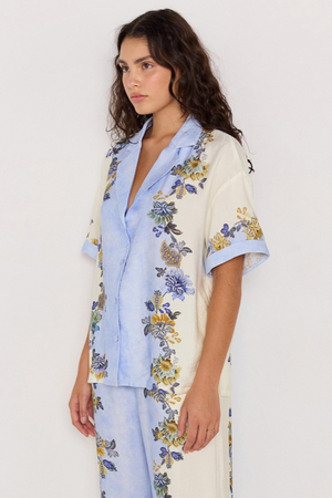 Lucia Resort Shirt - Blue & Cream Floral