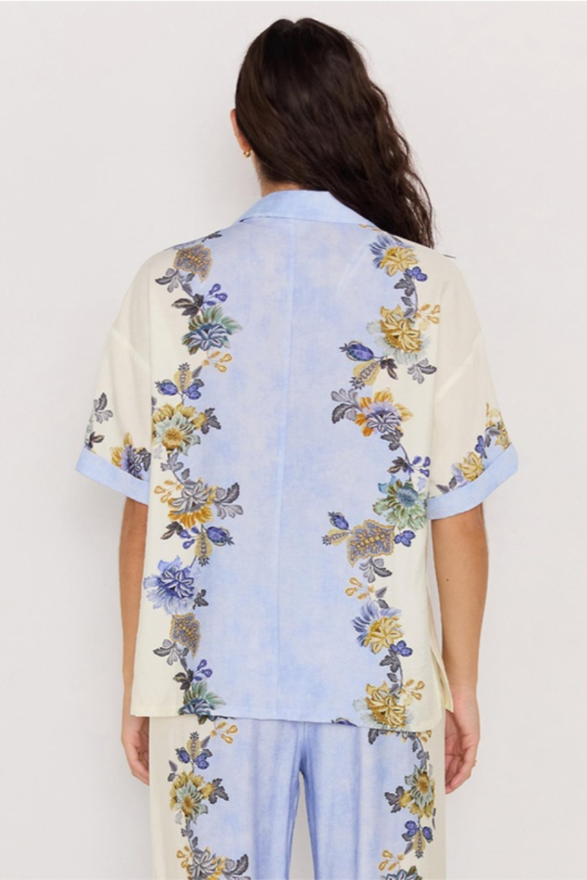Lucia Resort Shirt - Blue & Cream Floral