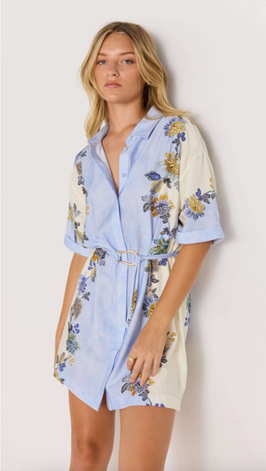 Lucia Mini Shirt Dress - Blue & Cream Floral