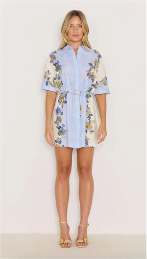 Lucia Mini Shirt Dress - Blue & Cream Floral