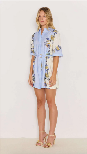 Lucia Mini Shirt Dress - Blue & Cream Floral
