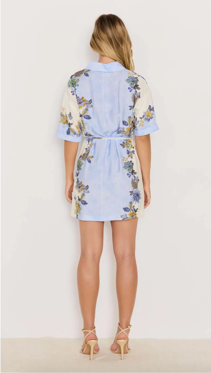 Lucia Mini Shirt Dress - Blue & Cream Floral