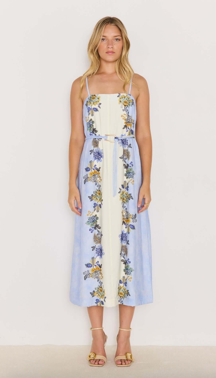 Lucia Midi Dress - Blue & Cream Floral