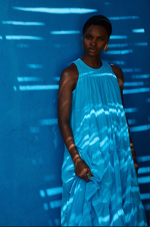 Lack Long Dress - Cyan