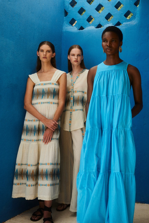 Lack Long Dress - Cyan