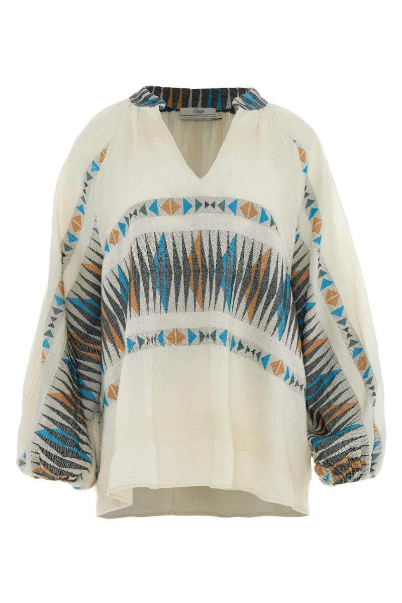 Eris Blouse - Blue/Camel