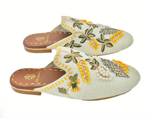 Meadow Beaded Mule - Off White/Yellow