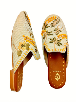 Meadow Beaded Mule - Off White/Yellow
