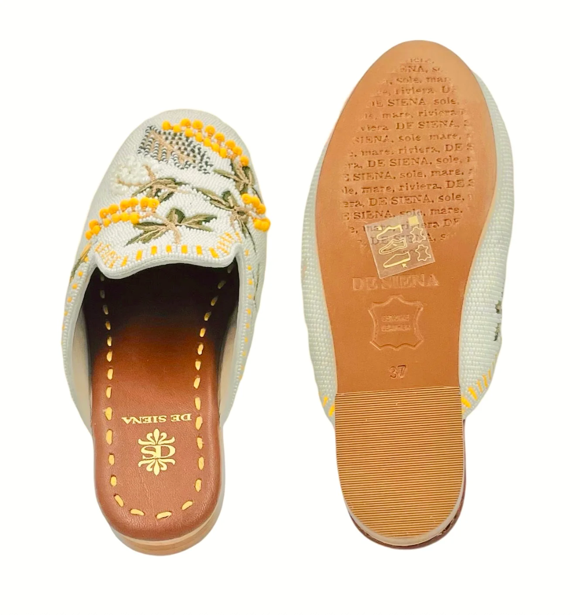Meadow Beaded Mule - Off White/Yellow
