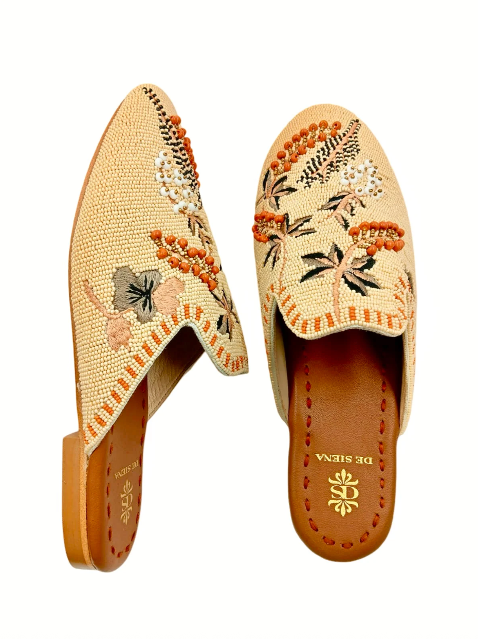 Meadow Beaded Mule - Cream