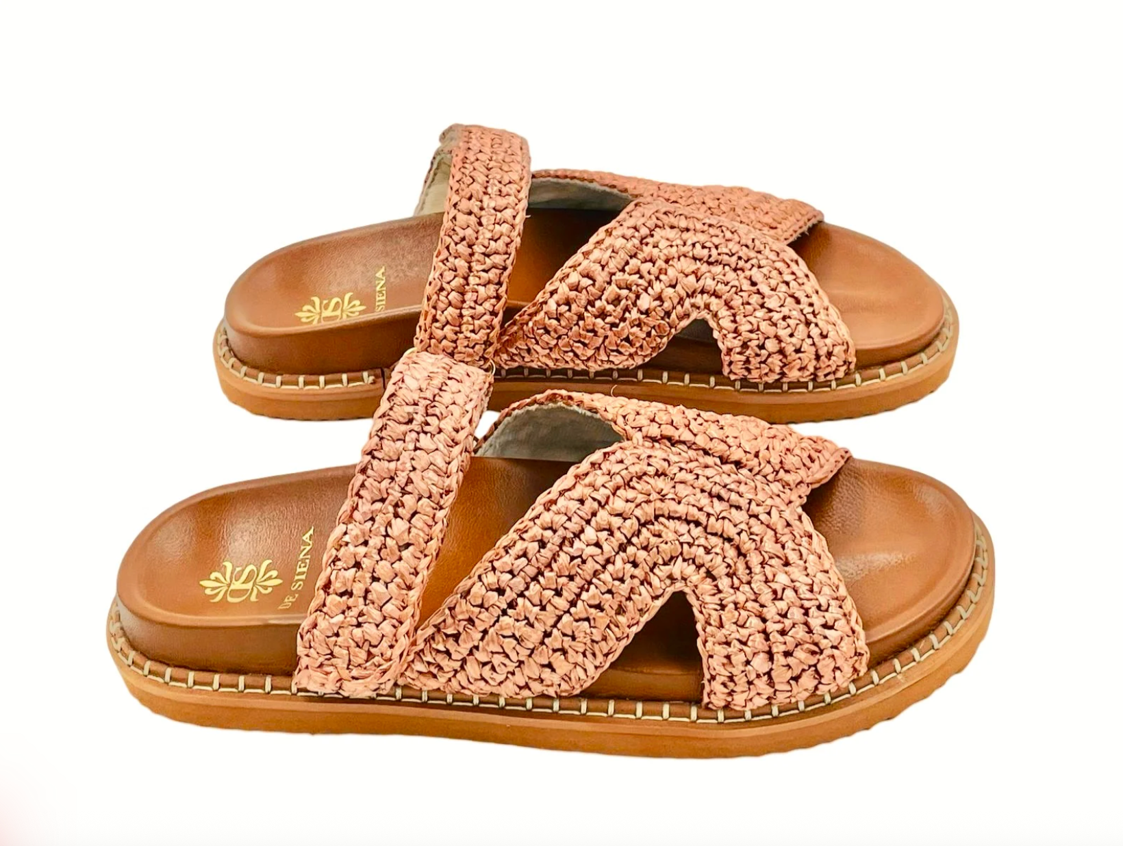 Zoey Woven Raffia Fussbett with Strap - Palo Santo