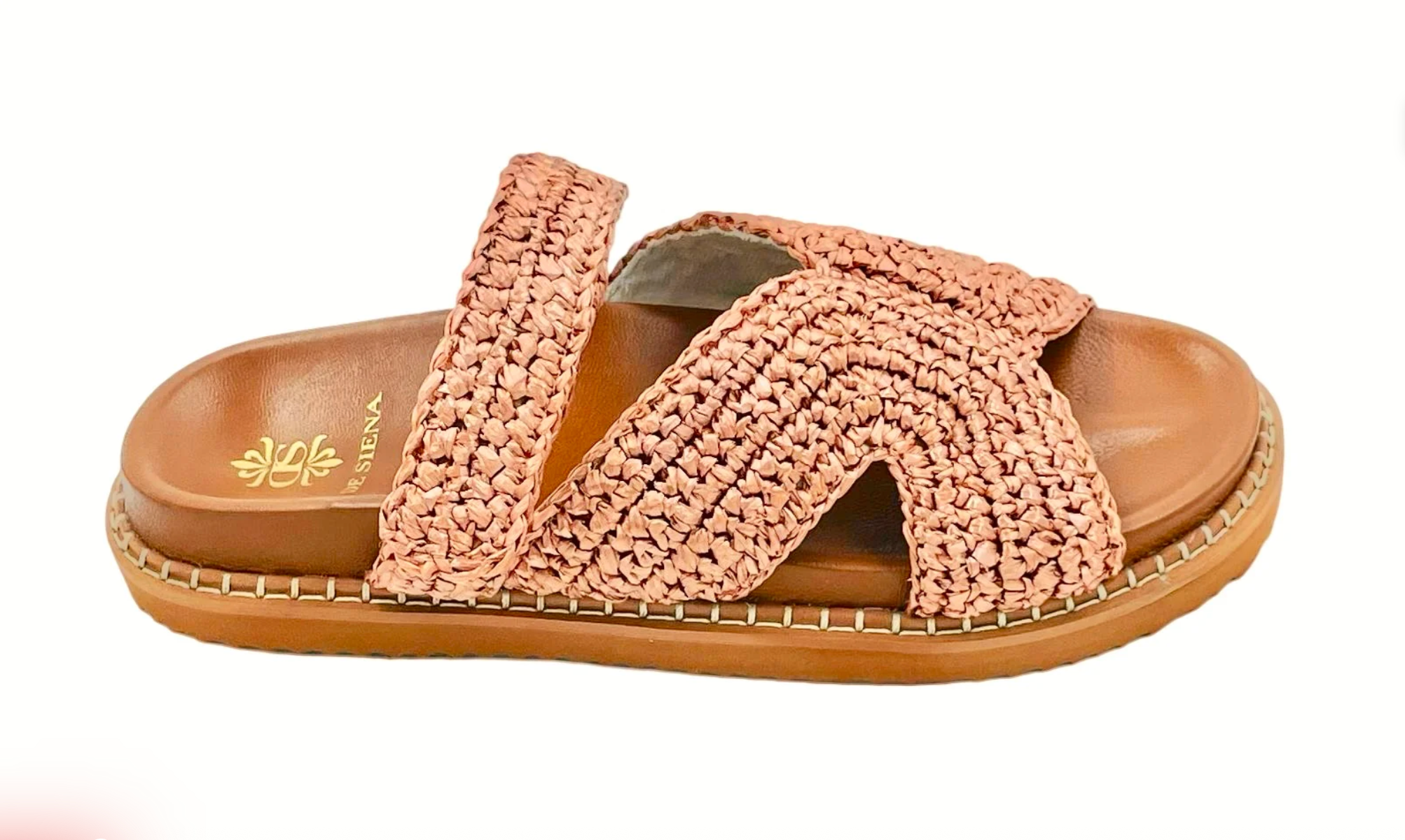 Zoey Woven Raffia Fussbett with Strap - Palo Santo