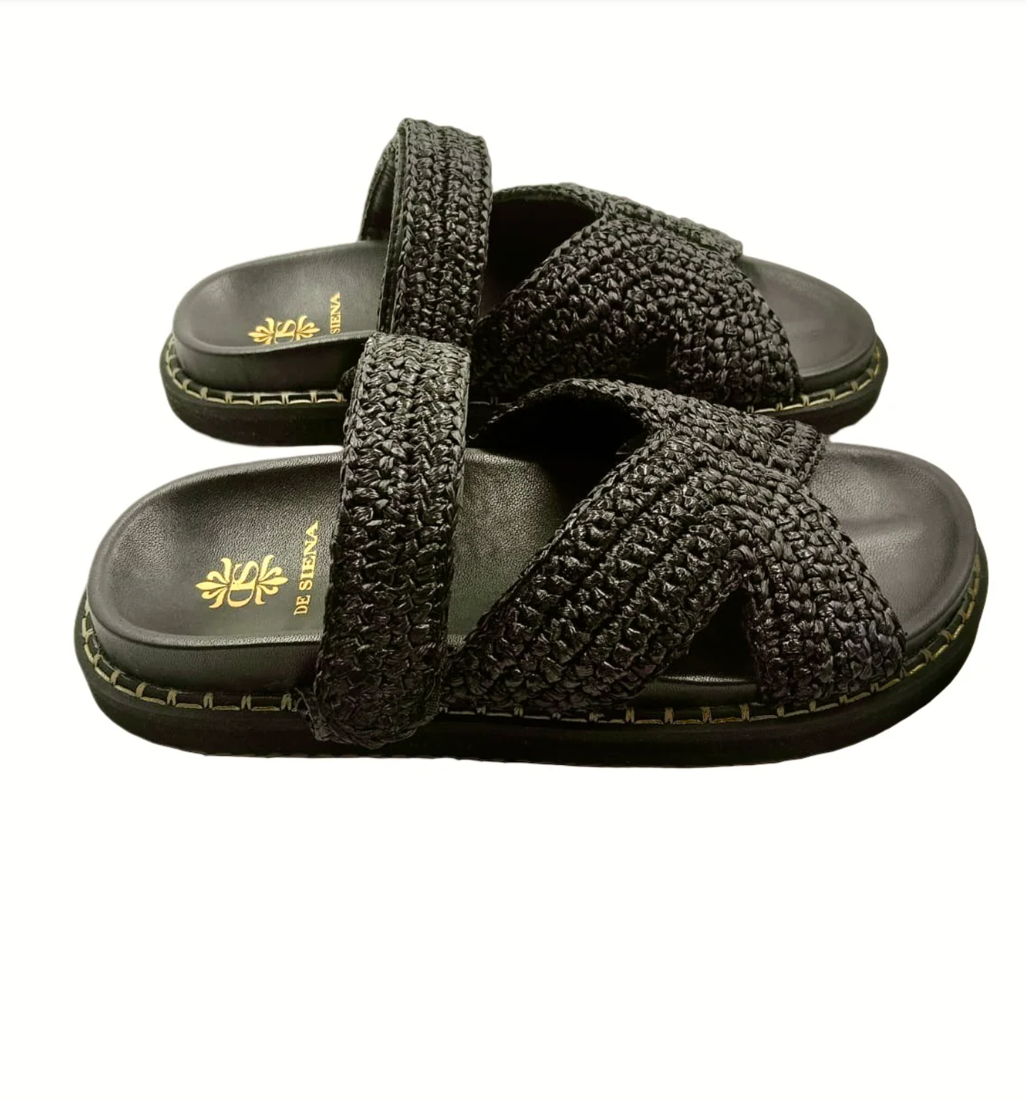 Zoey Woven Raffia Fussbett with Strap - Black