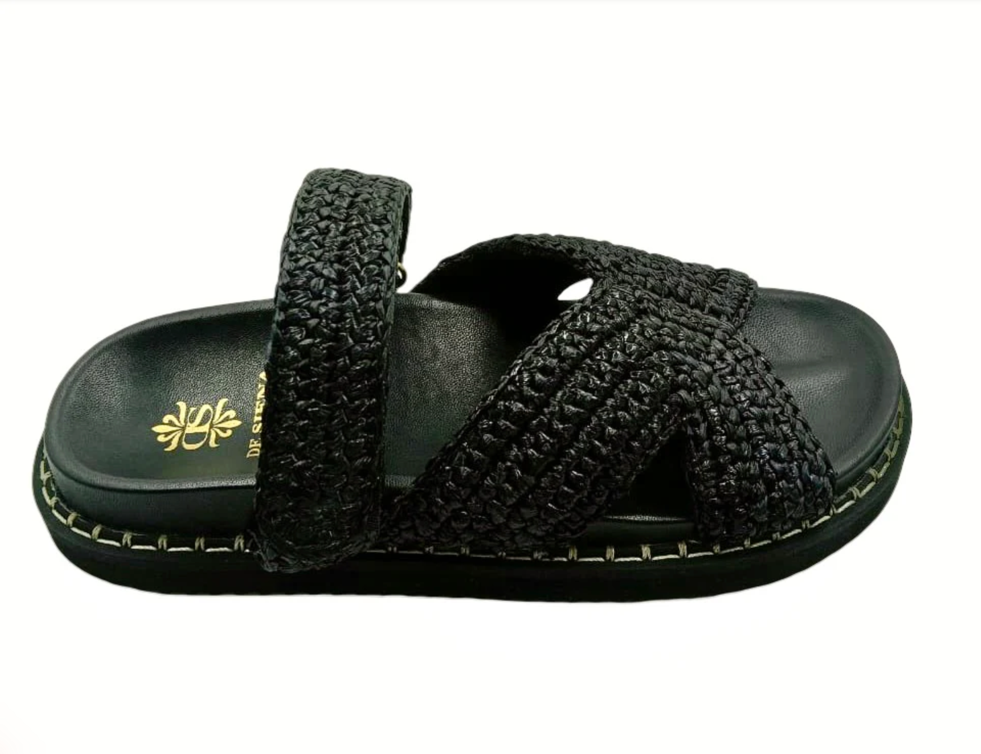 Zoey Woven Raffia Fussbett with Strap - Black