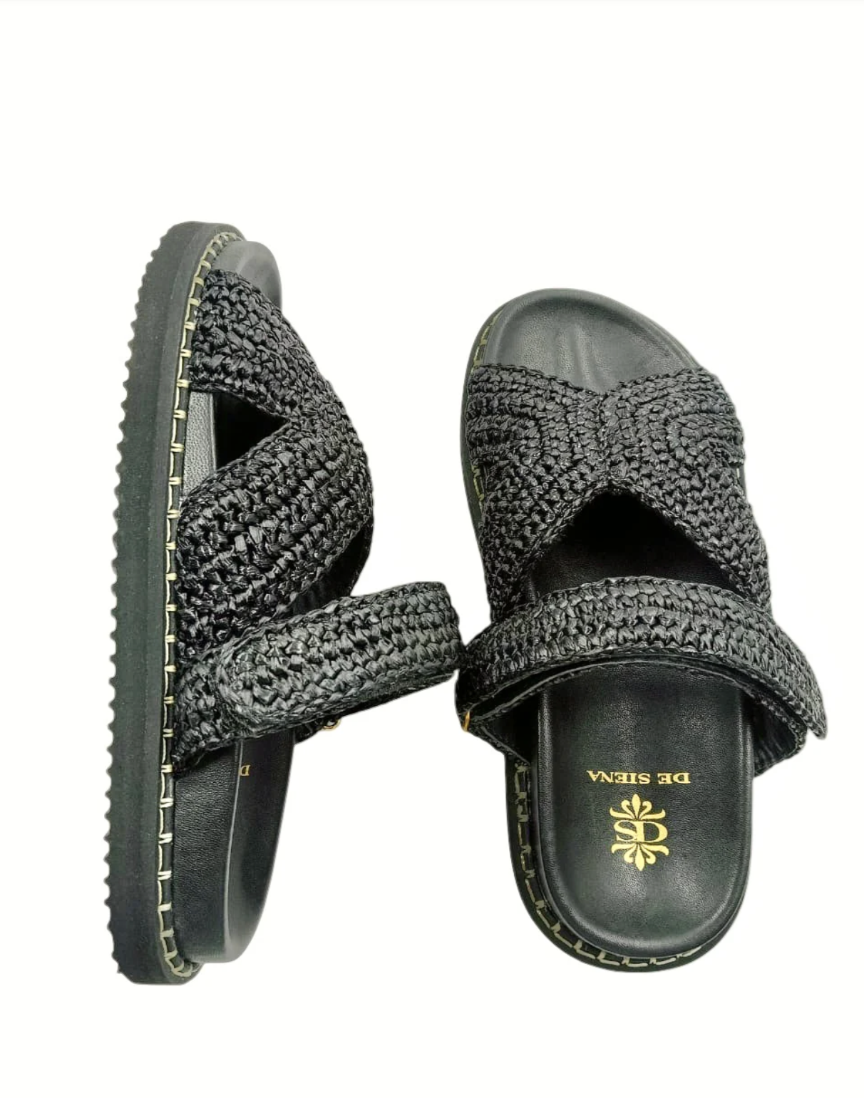 Zoey Woven Raffia Fussbett with Strap - Black