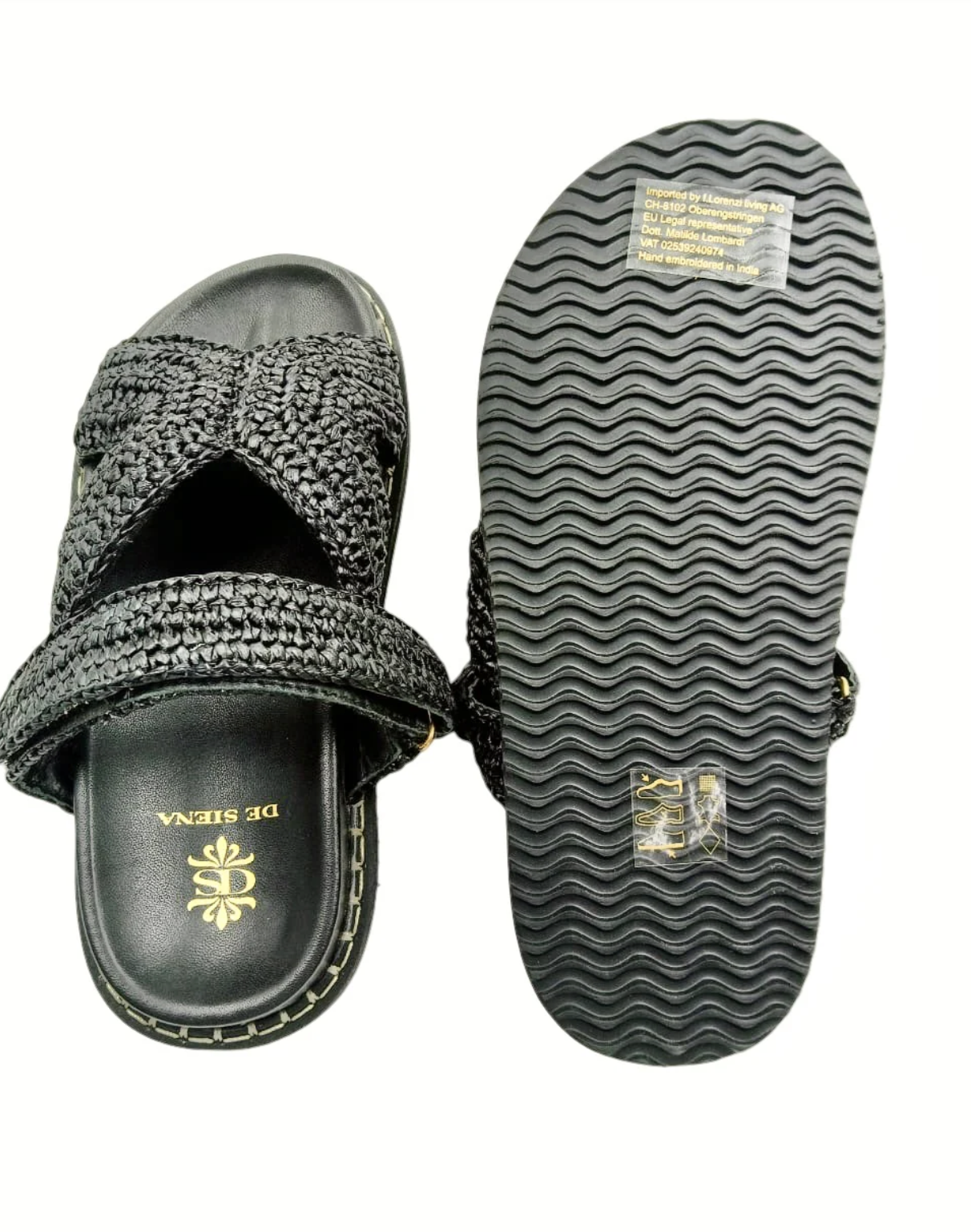 Zoey Woven Raffia Fussbett with Strap - Black