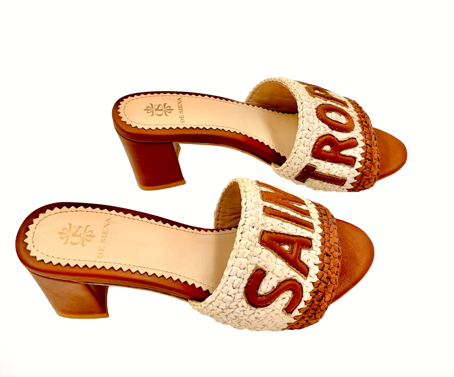 Saint Tropez Raffia Crochet Resort Heels - Off White/Tabacco