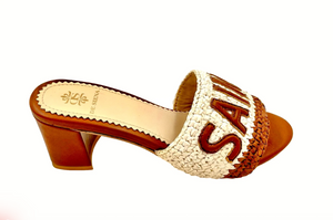 Saint Tropez Raffia Crochet Resort Heels - Off White/Tabacco