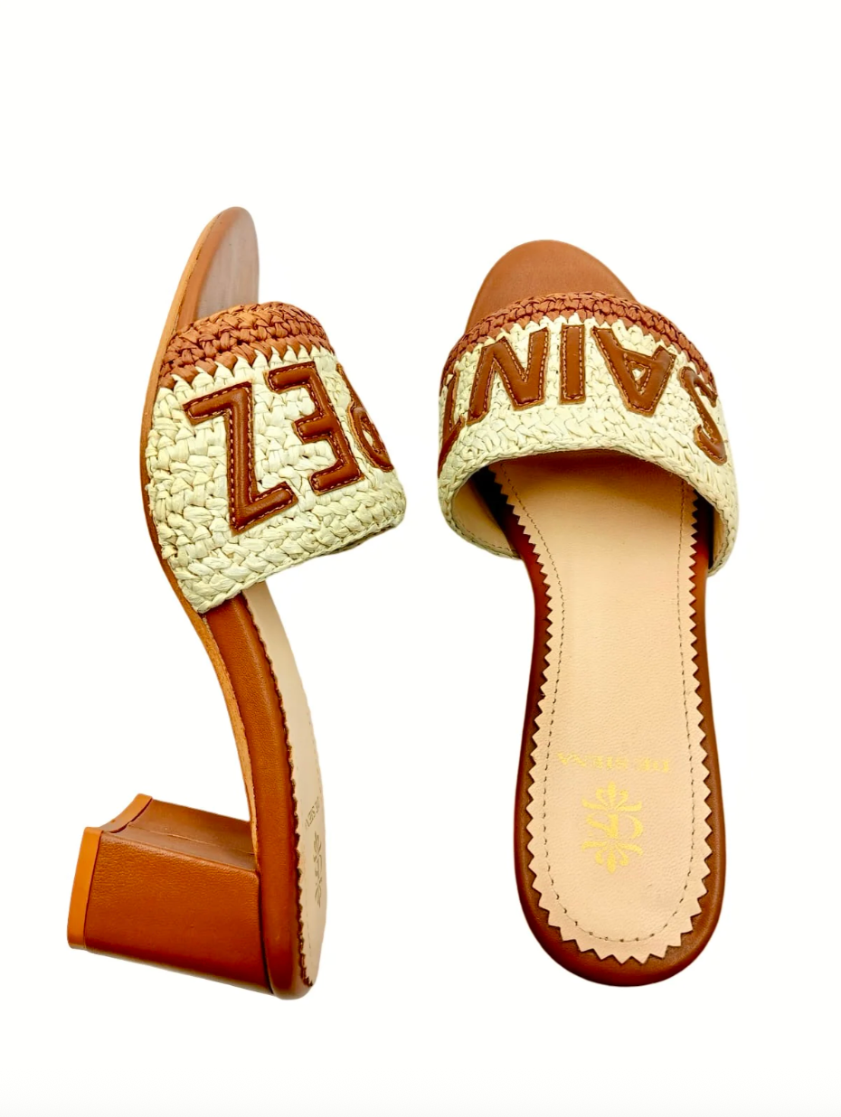 Saint Tropez Raffia Crochet Resort Heels - Off White/Tabacco