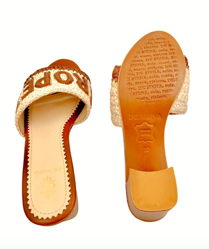 Saint Tropez Raffia Crochet Resort Heels - Off White/Tabacco