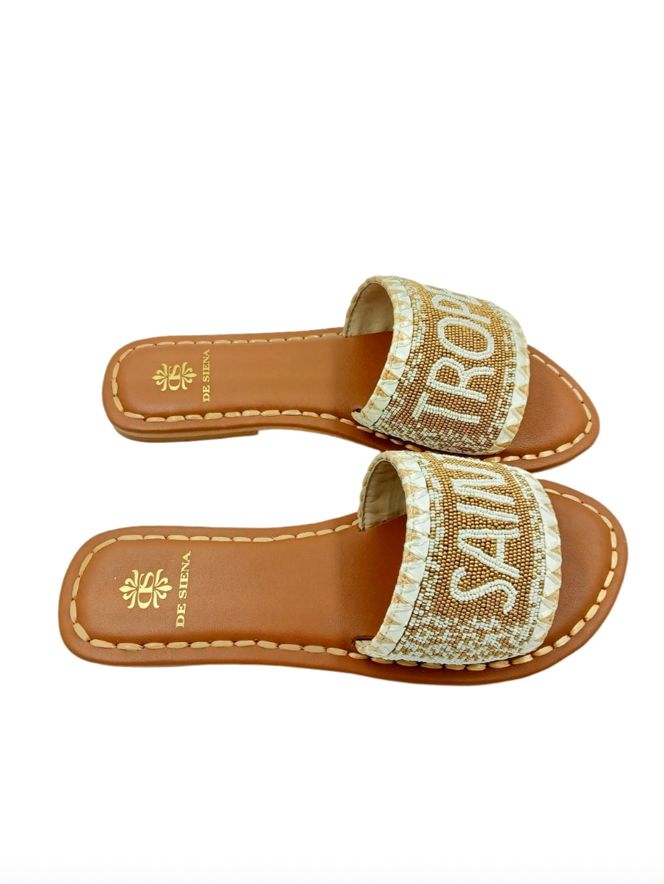 Saint Tropez Beaded Dégradé Resort Slides - Gold/Off White