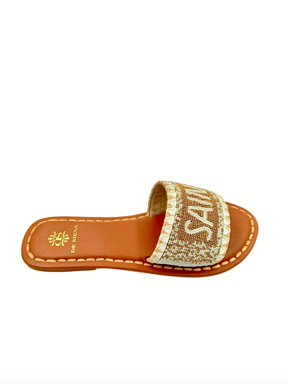 Saint Tropez Beaded Dégradé Resort Slides - Gold/Off White