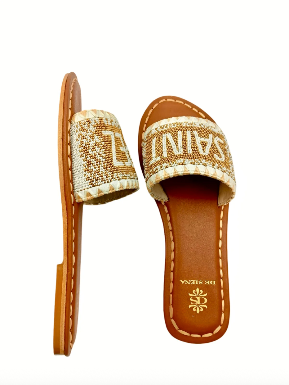 Saint Tropez Beaded Dégradé Resort Slides - Gold/Off White