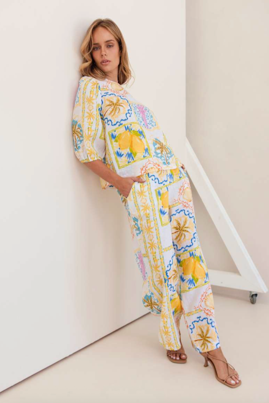Linen 3/4 Sleeve Top - Amalfi Dreams