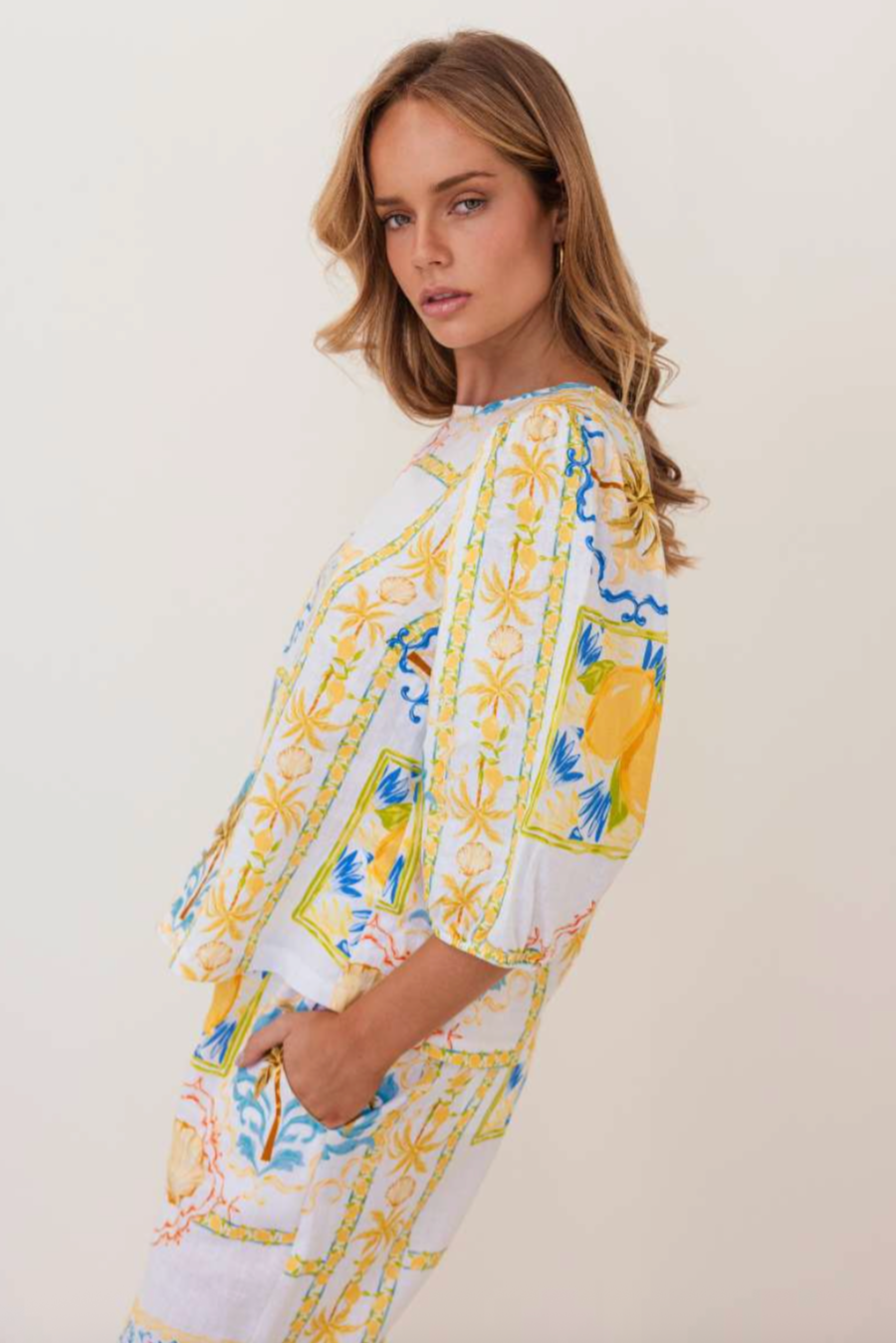 Linen 3/4 Sleeve Top - Amalfi Dreams