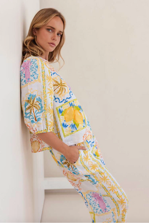 Linen 3/4 Sleeve Top - Amalfi Dreams