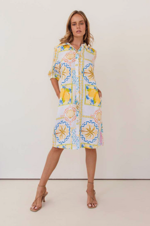 Shirtmaker Dress - Amalfi Dreams, by Kaleido

This 100% linen shirt dress by Kaleido is a summer party classic. With its collared neck, button down front and three quarter sleeves, you'll be the life of the party.