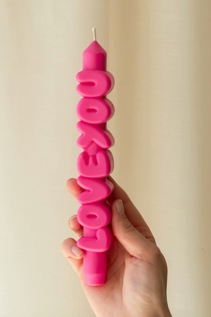 3D Taper Candle - 'Love You' - Pink