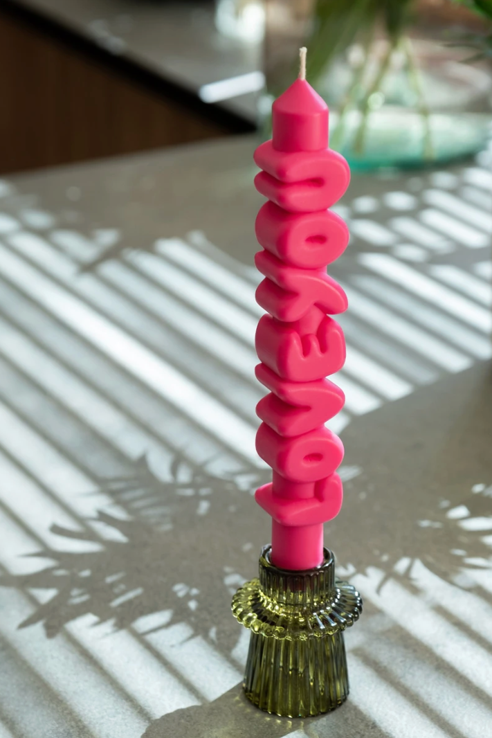 3D Taper Candle - 'Love You' - Pink
