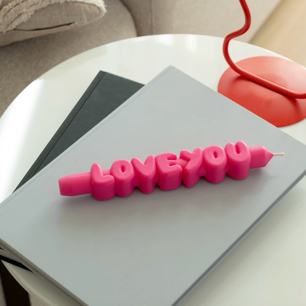 3D Taper Candle - 'Love You' - Pink