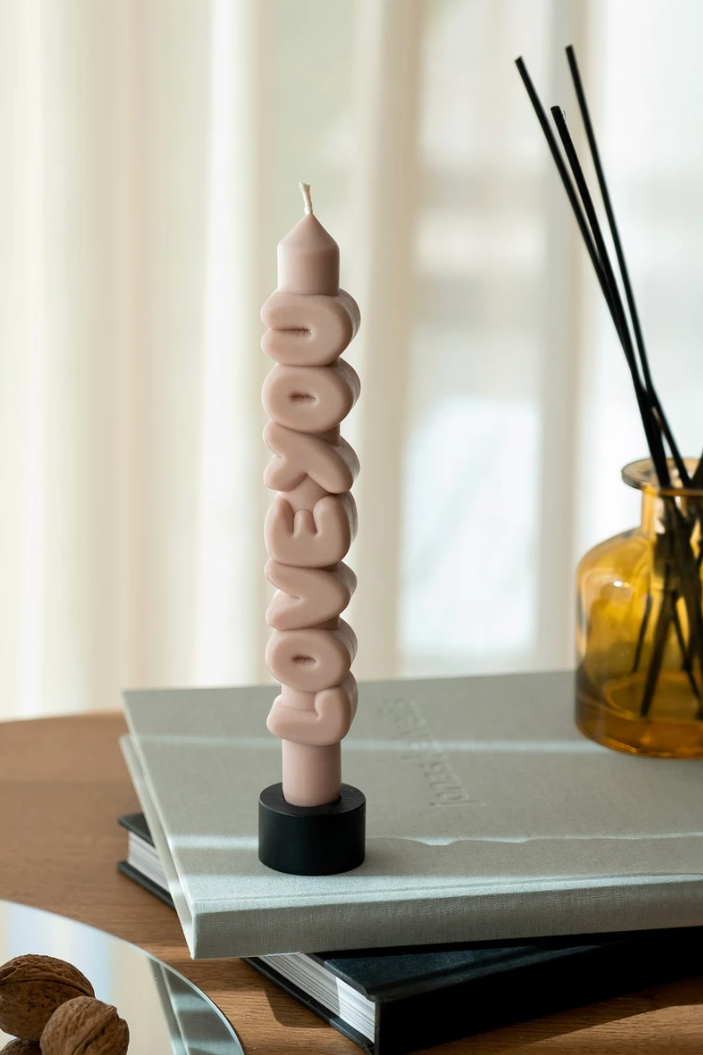 3D Taper Candle - 'Love You' - Cream