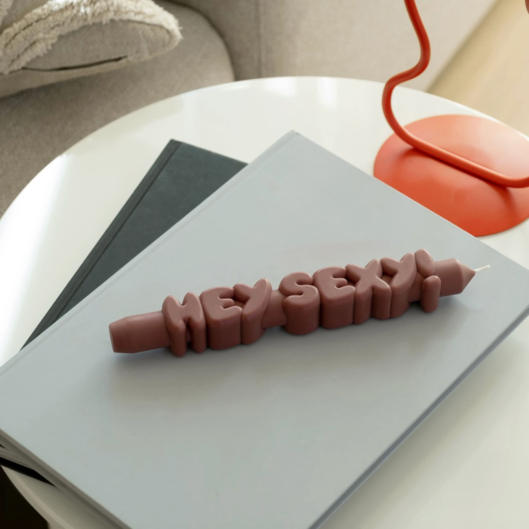 3D Taper Candle - 'Hey Sexy' - Mocha