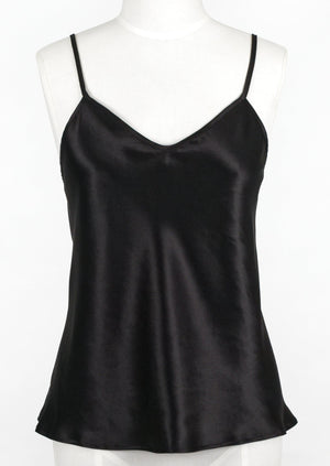 Silk Cami - Black, by Carmen Kirstein Luxury silk camis, made right here in New Zealand   Your ultimate companion, a stunning natural toned cami made in the finest silk.  Bias-cut to beautifully hug your figure. Finished with delicate adjustable straps and French seams.