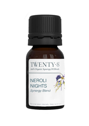 Neroli Nights - Synergy Blend, 10ml A special floral blend to invigorate the senses, manifest creativity and awaken your intuition. Created with your greater good in mind this blend of neroli, lavendin, lavender, blackcurrant and ylang ylang is an ideal tonic that can help to release irrational fears and expand your capacity to love.