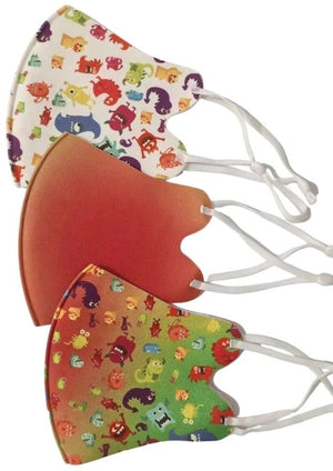 Kids Face Masks 3 Pack - Ombre Rainbow Monster / Ombre Rainbow Plain / White Monsters