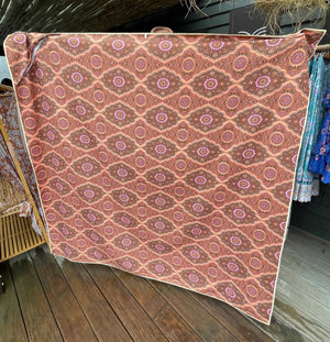 XL Reversible Eco Beach Towel/Picnic Blanket - Pink Peony/70's Folk Sienna