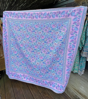 XL Reversible Eco Beach Towel/Picnic Blanket - Pastel Bloom Blue/Mint