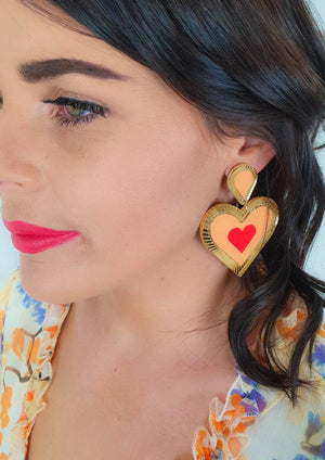 Clementine Earrings, by Lover Lover  Exquisitely beautiful Statement Earring perfect for any occasional big or small. She will turn heads where ever you go!   Beautifully etched Mirrored acrylic with hand-painted details. 