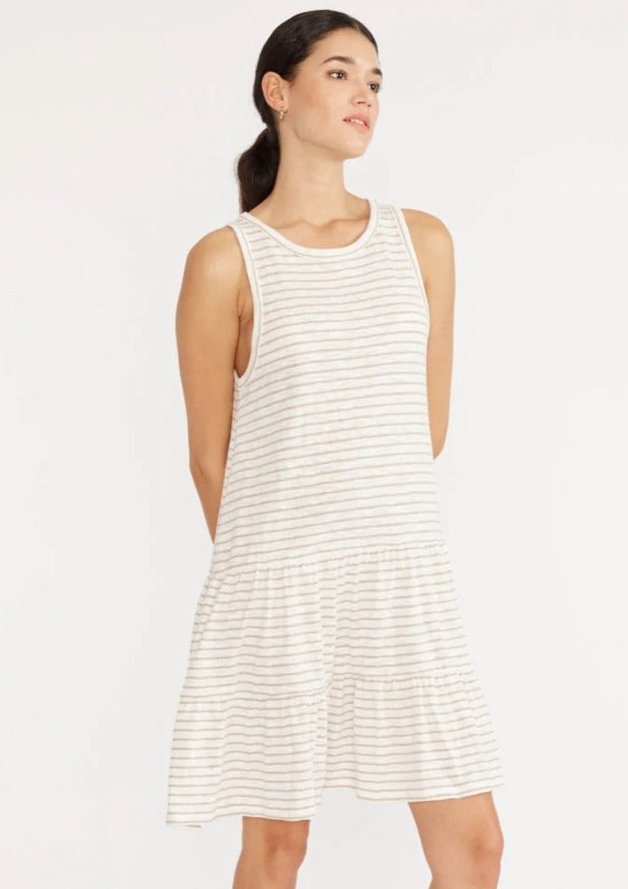 Echo Stripe Mini Dress - White/Beige