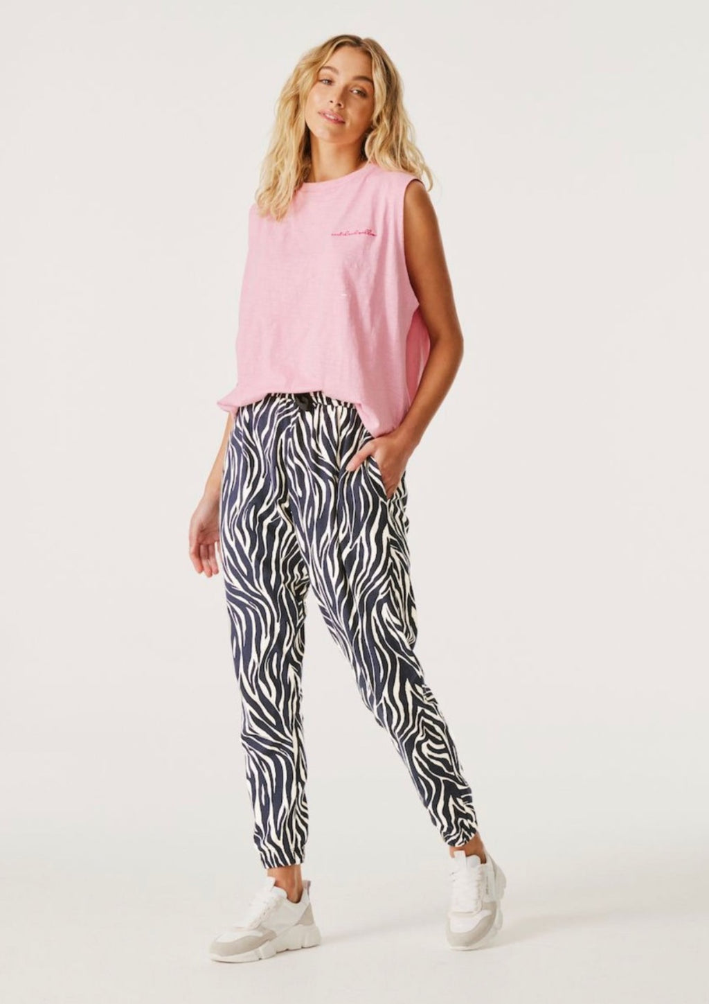 Comeback Pant - Black Zebra  The ultimate off-duty pant, in the gorgeous new Black Zebra print.  Pair it with any of your basic white or black cotton tees and trainers for a relaxed off-duty look.
